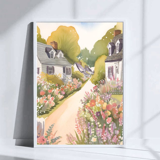Wildflower Way | Coastal Beach Town Watercolor Poster (Creator Uploaded)