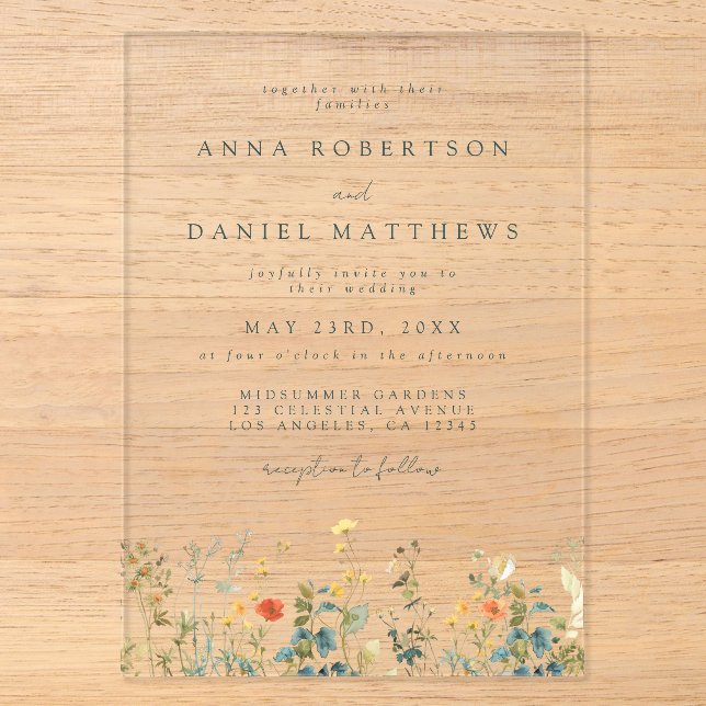 Wildflower Wedding Acrylic Invitations (Front)