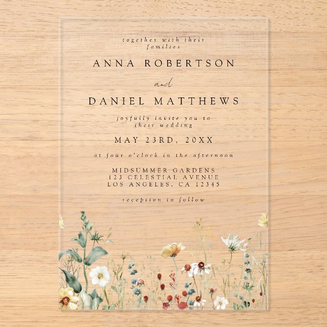 Wildflower Wedding Acrylic Invitations (Front)