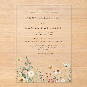 Wildflower Wedding Acrylic Invitations