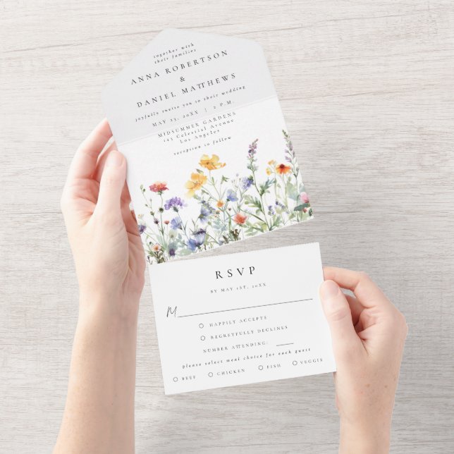 Wildflower Wedding All In One Invitation (Tearaway)