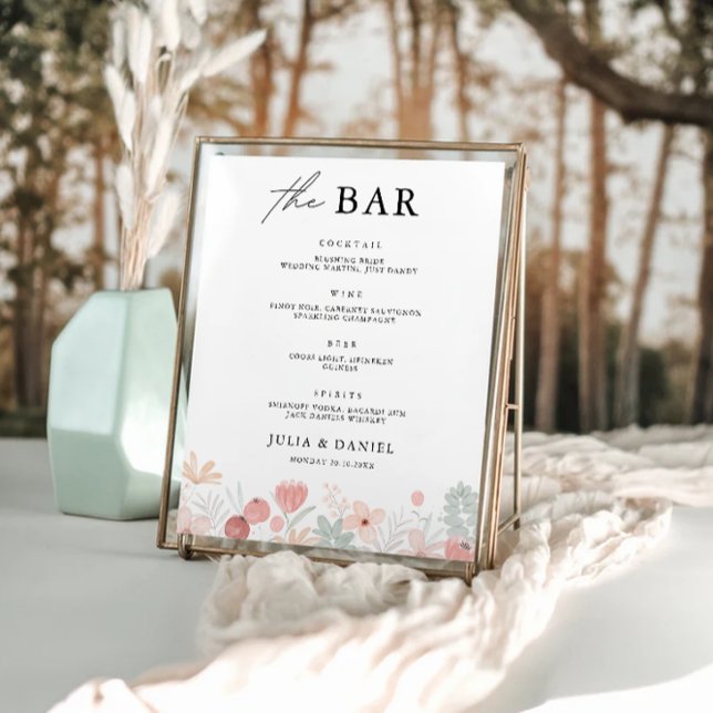 Wildflower Wedding Bar Menu Sign Template (Wildflower Wedding Bar Menu Sign Template)