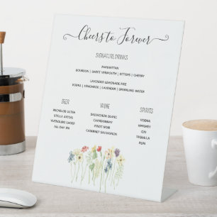 Wildflower Wedding Bar Menu, Signature Drink Menu  Pedestal Sign