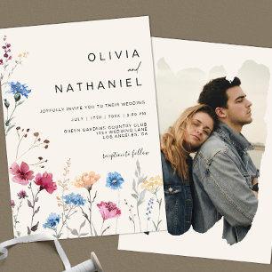 Wildflower Wedding Cream Floral Photo Invitation