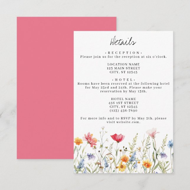 Wildflower Wedding Details Enclosure Card (Front/Back)