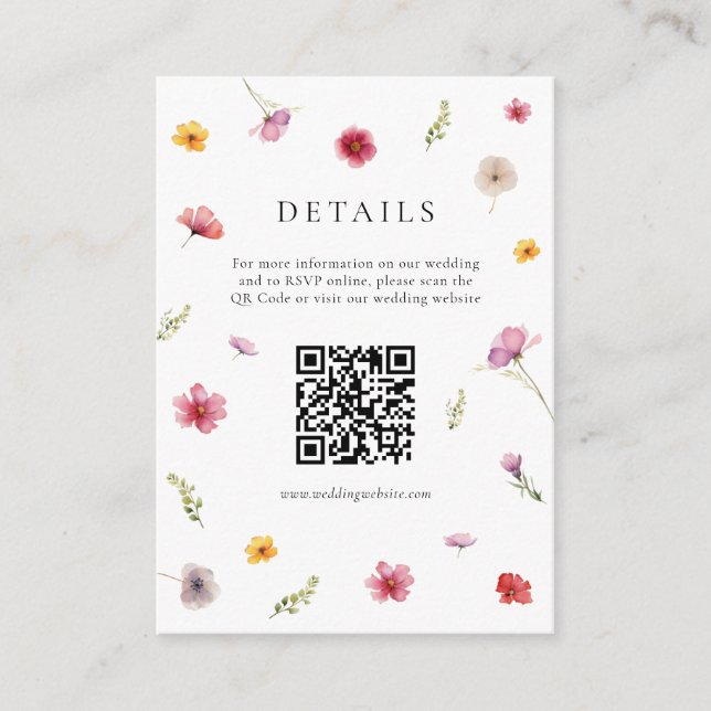 Wildflower Wedding Details Qr Code Enclosure Card (Front)