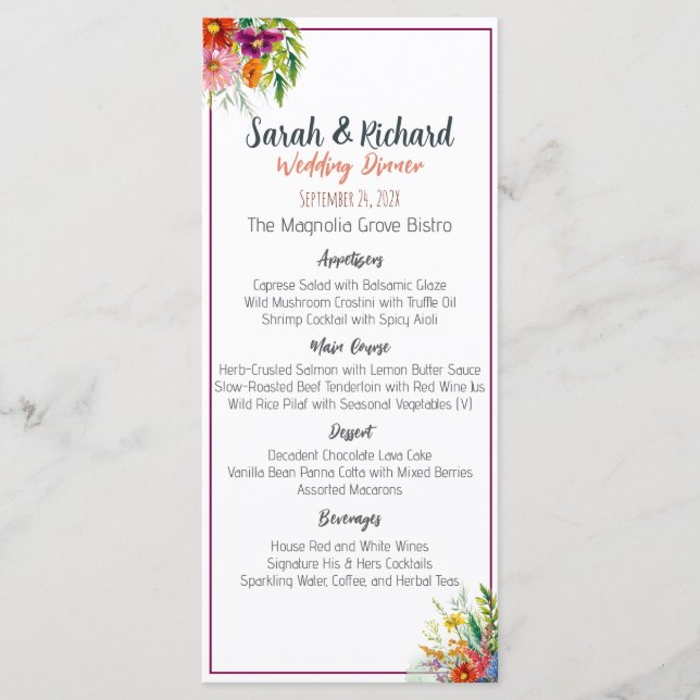 Wildflower Wedding Dinner Menu (Front)