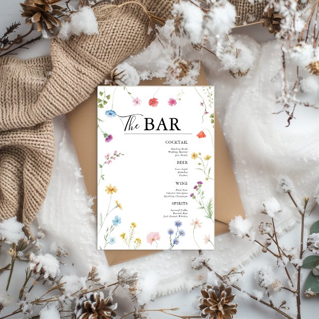 Wildflower Wedding Drinks Bar Menu Card (Creator Uploaded)