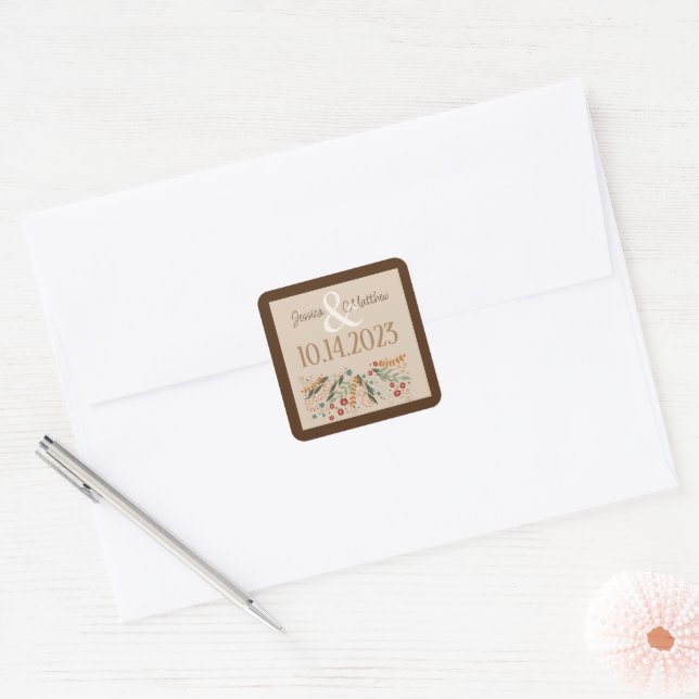 Wildflower Wedding Elegant Inspirivity Modern  Square Sticker (Envelope)