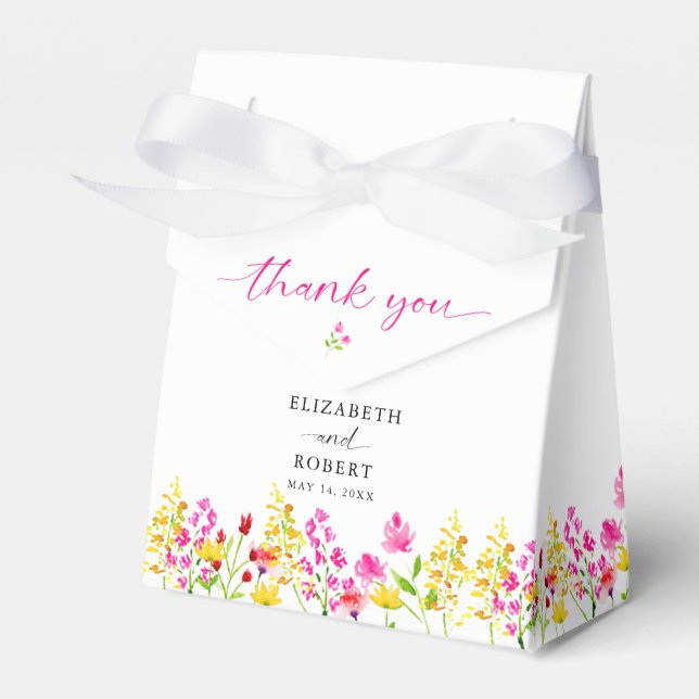 Wildflower Wedding Floral Script Elegant Spring Favor Box (Front Side)