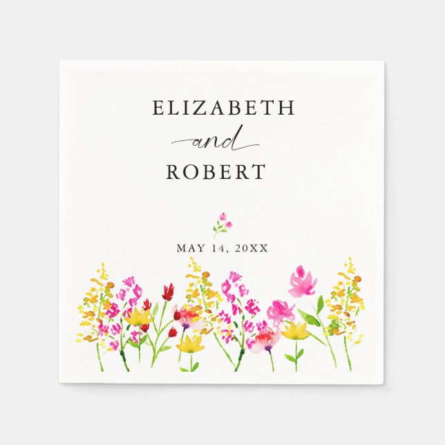 Wildflower Wedding Floral Script Elegant Spring   Napkin (Front)