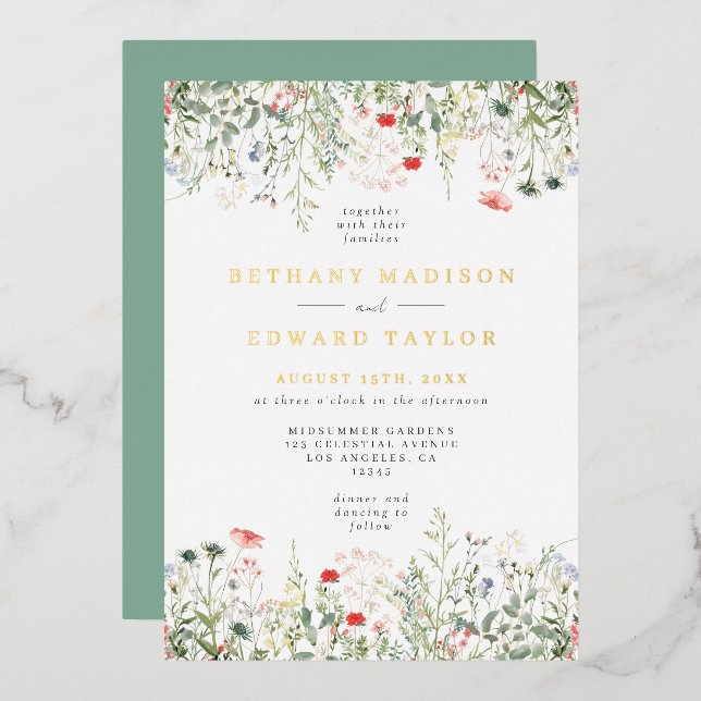 Wildflower Wedding Foil Invitation (Front/Back)