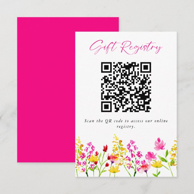 Wildflower Wedding Gift Registry QR Code Enclosure Card (Front/Back)