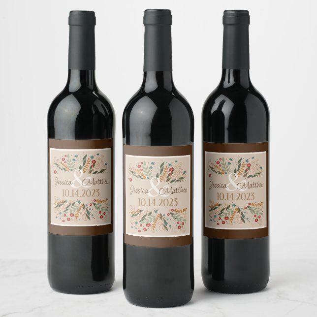 Wildflower Wedding Inspirivity Elegant Floral Wine Label (Bottles)