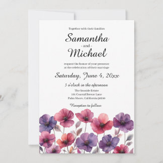 Wildflower Wedding Invitation in Purple and Pink