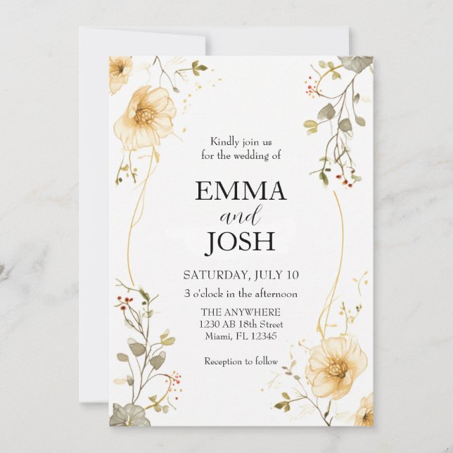 Wildflower Wedding Invitation Template Boho (Front)