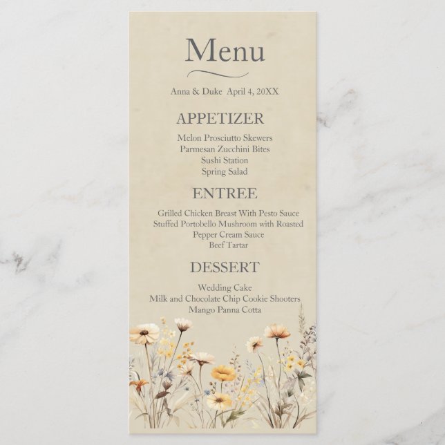 Wildflower Wedding Menu (Front)