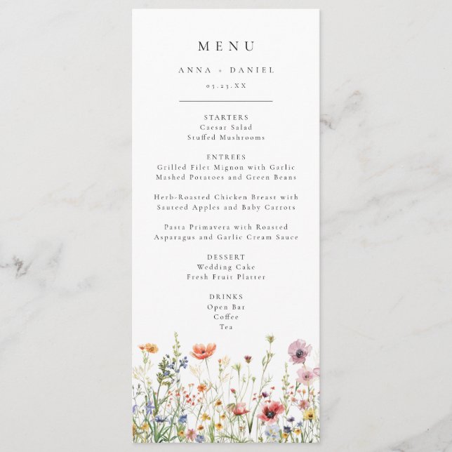 Wildflower Wedding Menu (Front)