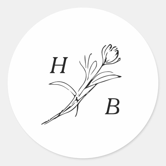 Wildflower Wedding Monogram Classic Round Sticker (Front)