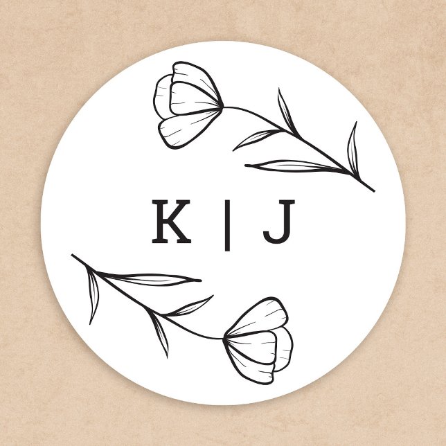 Wildflower Wedding Monogram Sticker (Wildflower Monogram Sticker by Fiesta Valley Print)
