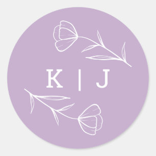 Wildflower Wedding Monogram Sticker in Lilac