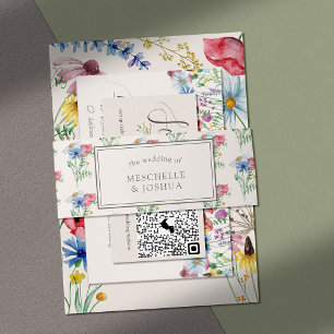 Wildflower Wedding Poppy Daisy Cornflower Floral Invitation Belly Band