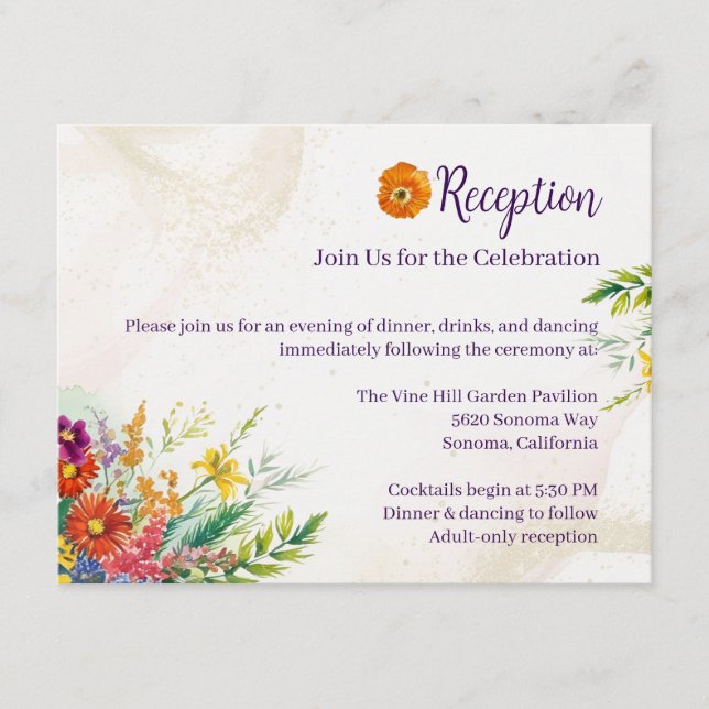 Wildflower Wedding Reception Enclosure Card (Front)