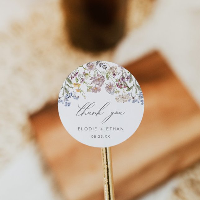 Wildflower Wedding Round Sticker Floral Boho Favou (Creator Uploaded)