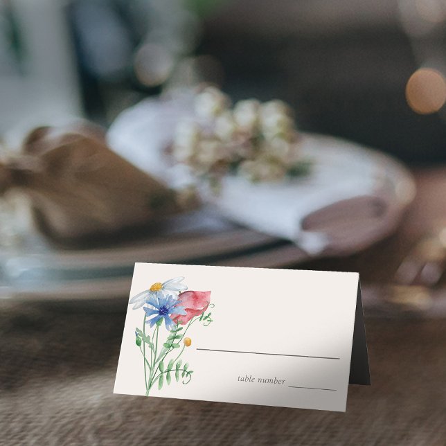 Wildflower Wedding Rustic Country Flowers Place Card (Escort Card for with wildflowers and custom message inside)
