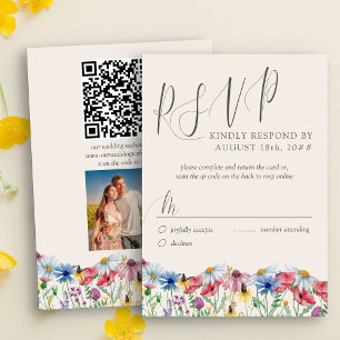 Wildflower Wedding Rustic Photo and QR Code RSVP