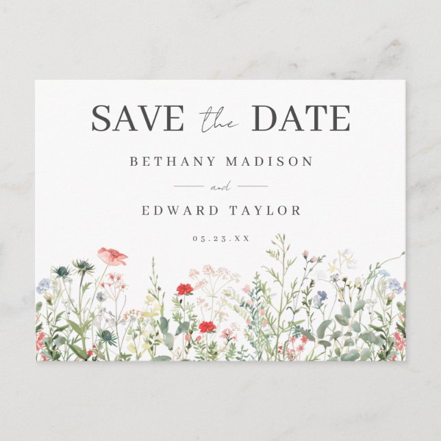 Wildflower Wedding Save the Date Postcard (Front)