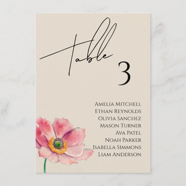 Wildflower Wedding Seating Chart Card (Front)