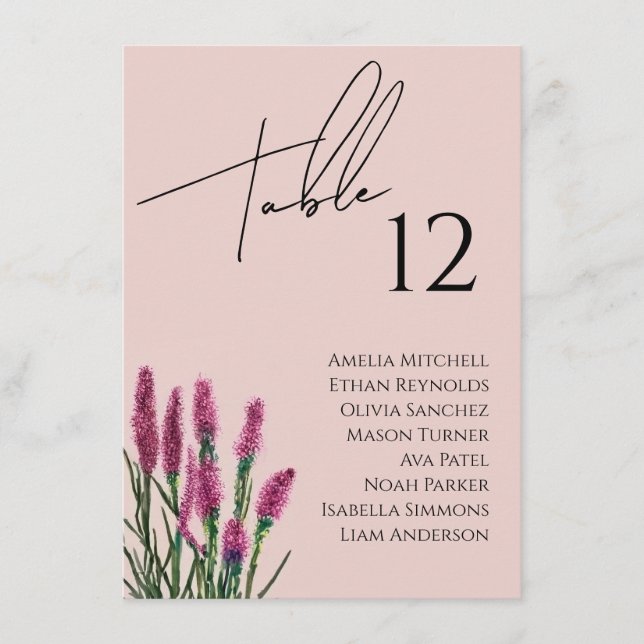 Wildflower Wedding Seating Chart Card (Front)