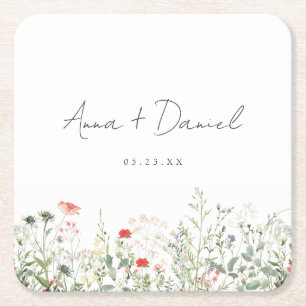 Wildflower Wedding Square Paper Coaster