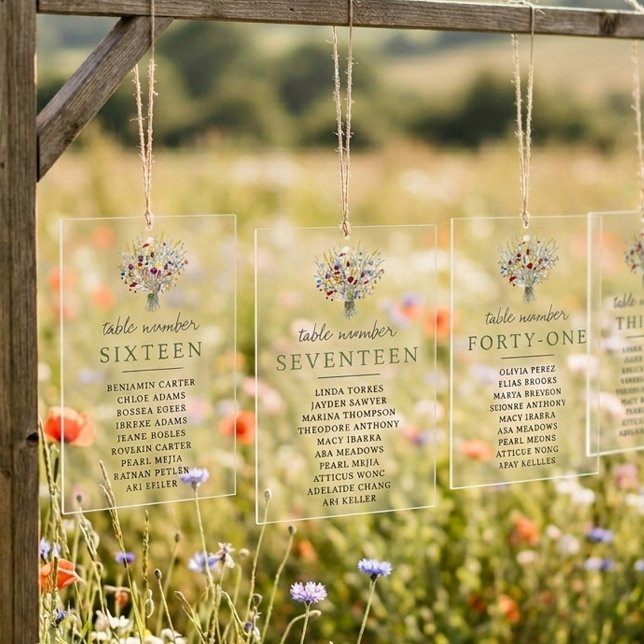 Wildflower Wedding Suite Individual Seating Chart Acrylic Invitations (Creator Uploaded)