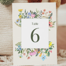 Wildflower Wedding Table Number Card