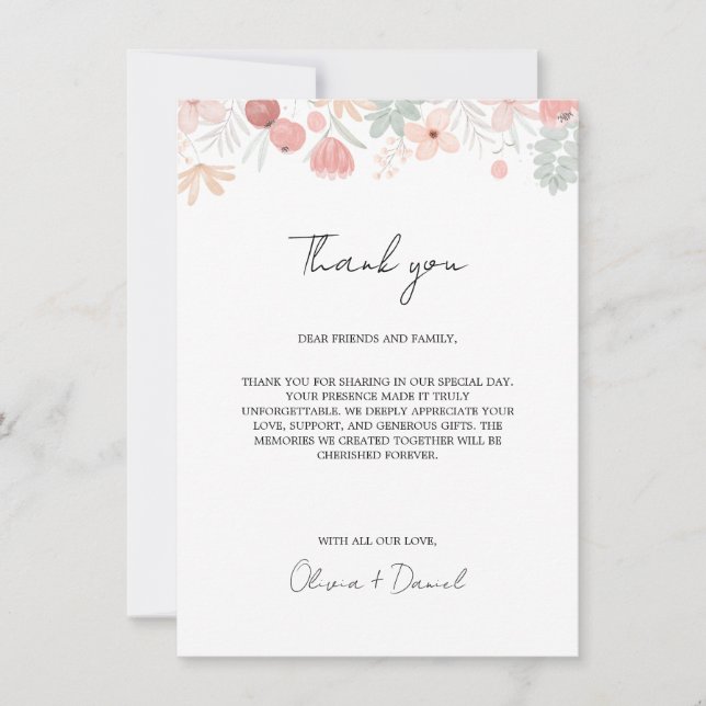 Wildflower Wedding Thank You Menu Card Napkin Note (Front)