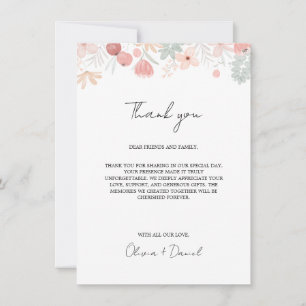 Wildflower Wedding Thank You Menu Card Napkin Note