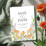 Wildflower Wedding Theme Save The Invitation<br><div class="desc">Announce your engagement with this floral save the date invitation. It features watercolor orange poppy flowers, lavender and greenery. Use the template fields to personalize with your name and wedding date. An elegant yet botanical design for a wildflower wedding theme. To see the matching wedding stationery suite visit www.zazzle.com/dotellabelle Unique...</div>