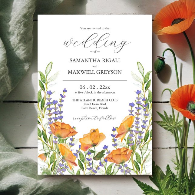 Wildflower Wedding Theme Watercolor Boho Flowers Invitation (Wildflower wedding invitations watercolor floral art by Victoria Grigaliunas of Do Tell A Belle)