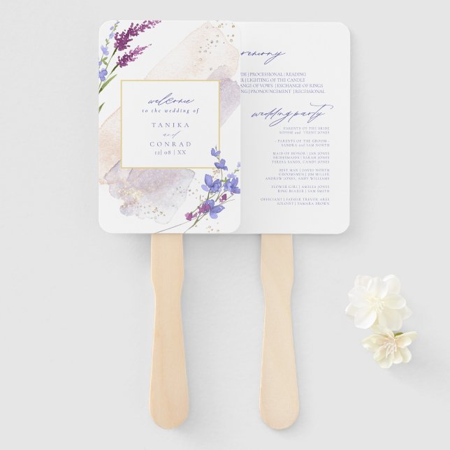 Wildflower Wedding Watercolor Ceremony Peri ID954 Hand Fan (Front and Back)