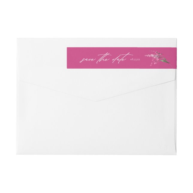 Wildflower Wedding Watercolor Fuchsia ID954 Wrap Around Label (Back)