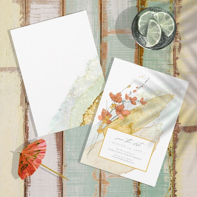 Wildflower Wedding Watercolor Gold ID954  Save The Date (Creator Uploaded)