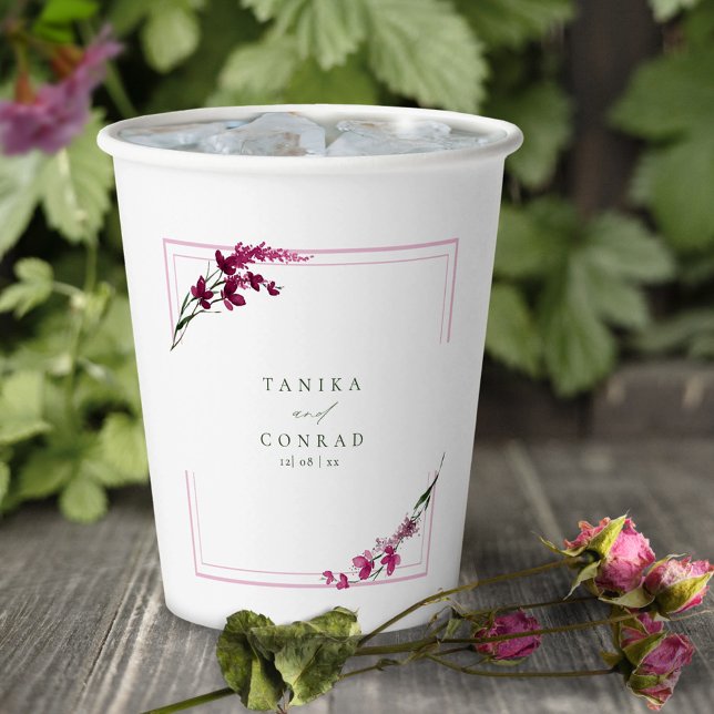 Wildflower Wedding Watercolor Names Fuchsia ID954 Paper Cups (Creator Uploaded)