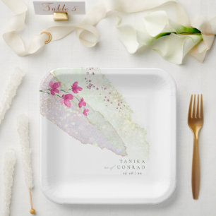Wildflower Wedding Watercolor Paint Str Fsia ID954 Paper Plate