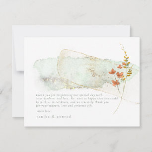 Wildflower Wedding Watercolor Thank You Gold ID954 Card