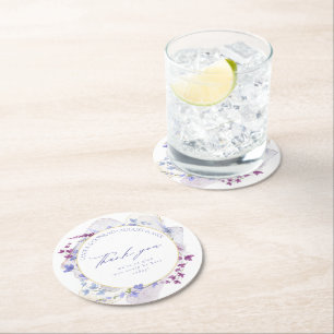 Wildflower Wedding Watercolor Thank You Peri ID954 Round Paper Coaster