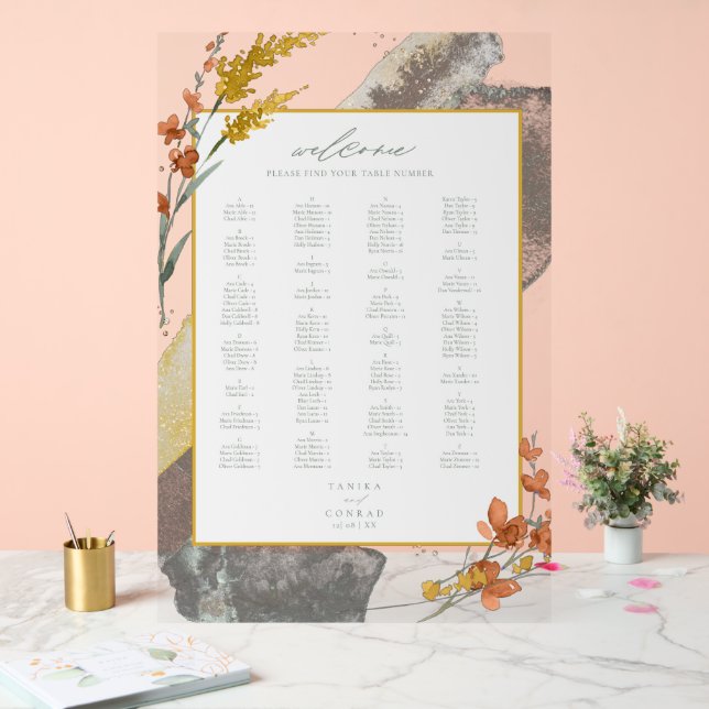 Wildflower Wedding Watercolor Welcome Gold ID954 Acrylic Sign (Wedding)