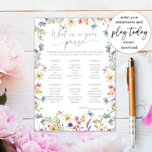 Wildflower What's in your purse Bridal Shower Game Invitation