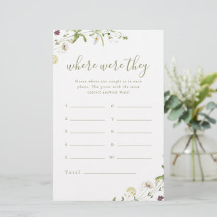 Wildflower where were they bridal shower game